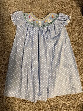 marmellata Light Blue and White Polka Dot Smocked Dress